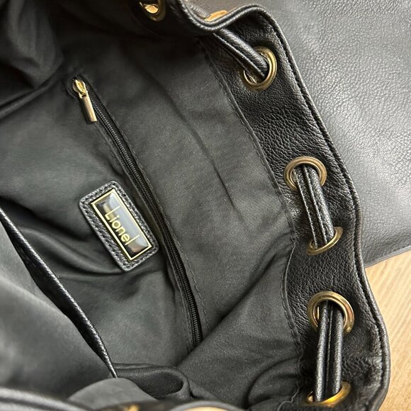 Lionel Los Angeles Backpack Tassels Vegan Leather Black‎ Green Cream NEW - Picture 9 of 11